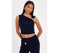 Quiz Women's Navy Gold Trim Cropped Top | Size: 16 Quiz Navy 16