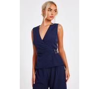 Navy Pinstripe Wrap Waistcoat Quiz Navy 10