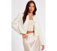 Quiz Women's Off White Boucle Sequin Cropped Jacket in Cream | Size: 10 Quiz Cream 10