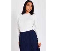 Quiz Women's Off White Pearl Sleeve Jumper in Cream | Size: Medium Quiz Cream M