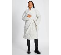 Quiz Women's Off White Petite Quilted Long Line Coat in Cream | Size: 8 Quiz Cream 8