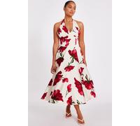 Off White Petite Satin Rose Print Midi Dress Quiz Off White 12
