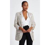 Quiz Women's Off White Sequin Ruched Sleeve Blazer in Off-White | Size: 6 Quiz Off-White 6