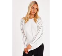 Quiz Women's Off White Stud Sleeve Batwing Jumper in Cream | Size: Large Quiz Cream L