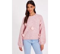 Quiz Women's Pink Knitted Floral Jumper | Size: Medium Quiz Pink M