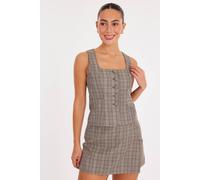 Quiz Women's Stone Checked Button Front Waistcoat | Size: 12 Quiz Stone 12