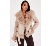 Quiz Women's Stone Faux Fur Biker Jacket | Size: 10 Quiz Stone 10
