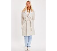 Quiz Women's Stone Faux Fur Contrast Belted Jacket | Size: 12 Quiz Stone 12