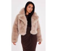 Quiz Women's Stone Faux Fur Cropped Jacket | Size: 12 Quiz Stone 12
