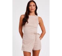 Quiz Women's Stone Faux Suede Playsuit | Size: 14 Quiz Stone 14