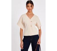 Quiz Women's Stone Short Sleeve Knit Cardigan | Size: Medium Quiz Stone M