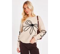 Quiz Women's Stone Stitch Bow Jumper | Size: Large Quiz Stone L