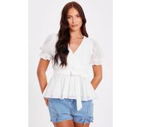Quiz Women's White Embroidered Peplum Top | Size: 10 Quiz White 10