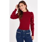 Quiz Women's Wine Pearl Sleeve Jumper | Size: Medium Quiz Wine M
