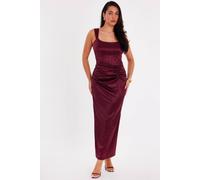 Quiz Women's Wine Square Neck Satin Midaxi Dress | Size: 6 Quiz Wine 6