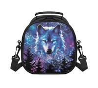 QUJUFOZY Animal Wolf Lunch Box for School Boys Girls Galaxy Wolf Lunchbag for Kids Metal Lunch Boxes Insulated Coolers Thermal Meal Tote Kit Easy to Carry Built to Last Crossbody Bags