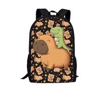 QUJUFOZY Cute Capybara and Dinosaur School Bookbag for Kids Children Backpack 17 Inch School Daypack Animal Capybara Bookbags Kindergarten Toddler Schoolbags for Little Boys Girls Hiking Rucksack