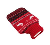 Qukaim 1 Liter Large Rubber Hot Water Bottle with Knitted Cover, Red Deer Design, Body Warming Hot Water Bag for Pain Relief, Ideal for Comfort and Warmth