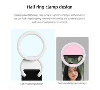 Qukaim 10cm Phone Ring Light, 2W Bi-Color Selfie Light, Clip-On Mobile Light, 3000K-7000K Color Temperature, Dimmable 5 Level Brightn, 180° Rotatable, Compatible with and Android