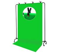 Qukaim 2.6 * 2M/8.5 * 6.6FT Studio Backdrop Stand Bracket, Aluminum Alloy Photography Background Support System, Includes 2 * Green Backdrop, Pulleys, Carrying Bag, 4 Clamps