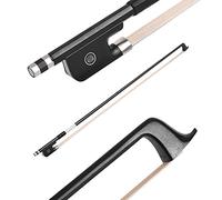Qukaim 4/4 Cello Bow, Well Balanced Carbon Fiber Round Stick with Ebony Frog and White Horsehair, Cello Parts Accories for Music Lovers and Stringed Instruments