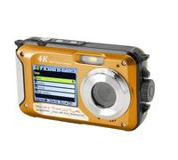 Qukaim 4K 56MP Dual Screen Camera, 10ft Waterproof, 16X Digital Zoom, Auto Focus, Includes 64G Memory Card, HD Underwater Camera, Yellow