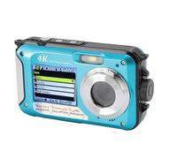 Qukaim 4K 56MP Dual Screen Camera, 10ft Waterproof, 16X Digital Zoom, Auto Focus, Includes 64G Memory Card, HD Underwater Camera, Blue
