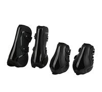 Qukaim 4pcs Horse Leg Boots, Shock Absorbing Support Boots for Jumping and Riding Competitions, Brown L and Black XL, Breathable PU Shell, Adjustable Tendon Fetlock Brace