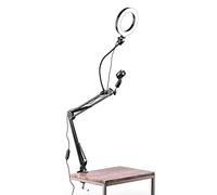 Qukaim 6.5 Inch Video Ring Light Kit, Articulating Arm, Ball Head Light Stand, Microphone Shock Mount, Phone Clamp, Remote Shutter, for Online Teaching and Streaming