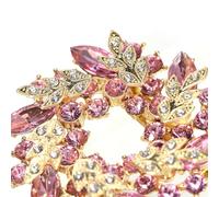 Qukaim alloybrooch Women Round Alloy Rhinestone Crystal Flower Brooch Pin, 1pc Fashionable Pink Flower Brooch, Decorative Jewelry Accessory