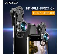 Qukaim APL-DG11 Universal Profional HD Phone Camera Lens Kit, 11in1 Micro Lens, 140° Wide Angle, 205° Fisheye, Kaleidoscope, Grad & Full Color Filters, ND32, CPL, Star Filters