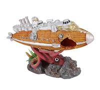 Qukaim Aquarium Decoration Resin Shipwreck Airship Octopus Shelter, Aquarium Fish Tank Decoration, Underwater Landscape Ornament for Aquatic Environments, 10 x 6 x 5 in