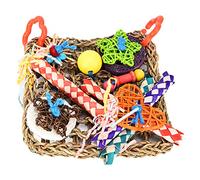 Qukaim Bird Climbing Net, Colorful Loofah Parrot Chewing Toy for Pet Birds, Parrot Hanging Toy, Bird Chewing Toy, Ideal for Little Parrots, 30 x 20 cm