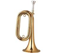 Qukaim buglewithmoutiece Brass Bugle Call Gold-Plated Trumpet Cavalry Horn with Moutiece, Includes Carrying Bag, 13.5 Inch, Musical Instrument for Beginners, School Band, Military Orchestra