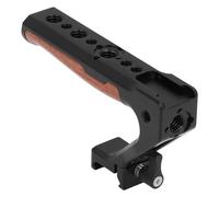 Qukaim Camera Cage Top Handle Grip, Universal Aluminum Alloy with Wooden Grip, 1/4 & 3/8 Inch Threads, Cold Shoe Mount for Hole, Compatible with Camera Stabilizer Rig