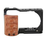 Qukaim Camera Cage Video Shooting Cage Rig, Aluminum Alloy Protective Casing with Wooden Handle for ZVE10, Lightweight, Profional Camera Accory