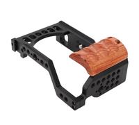 Qukaim Camera Cage with Wooden Handle for Alpha A7C, Aluminum Alloy Protective Video Rig, 1/4 and 3/8 in Threaded Holes for Video Making and Vlogging