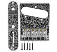 Qukaim Carved Pattern Electric Guitar Bridge, 6 Saddles Metal Tailpiece, Gold Finish, Electric Guitar Accories for Enhanced Performance and Style