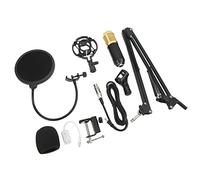 Qukaim Condenser Microphone Sound Card Set, Profional Studio Mic Kit with Folding Arm Bracket for Recording and Live Streaming, USB Microphone Bundle