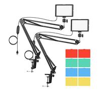 Qukaim Desktop USB Video Conference Lighting Kit, 2 * Dimmable LED Video Light 3200K-5600K, 2 * Desk Mount Metal Light Stand, 10 * Color Filters for Live Streaming and Online Meetings