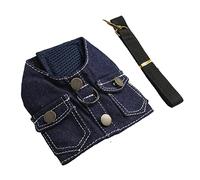 Qukaim Dog Denim Harness Dog Jean Jacket Harness, Soft Comfortable Breathable Denim Vest with Nylon Leash for Pet Dog Cat, Dark Blue, Size S