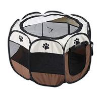 Qukaim Dog Tent Pet Cat Dog Portable Foldable Cage, Exercise & Play Tent with Mesh Cover for Indoor/Outdoor Use, Coffee Color
