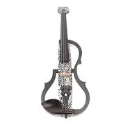 Qukaim Electric Violin 4/4 Full Size Silent Carbon Fibre with Maple Fittings, White Letters Pattern for Beginners Practice Playing, Stringed Instrument
