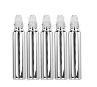 Qukaim ential Oil Roller Bottle 5pcs Empty Essential Oil Roller Ball Bottle Set, Glass Perfume Dispenser Containers, 10ml, Silver, Ideal for Aromatherapy and Scented Oils
