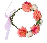 Qukaim er Crown Adjustable Floral Headband, Artificial Wreath Hairpiece for Women, Yoga and Running Headband, Coral Beige, Sports Hair Band, Workout Accessory