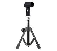 Qukaim Foldable Tripod Microphone Mini Foldable Adjustable Desktop Microphone Stand, Tripod with MC5 Mic Clip Holder Bracket for Meeting, Lectures, Podcasts, Compact Design, Easy Setup