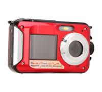 Qukaim Full HD 2.7K 48MP Water Resistant Digital Camera, 10ft Underwater, 16X Digital Zoom, Dual Front and Rear Screens, Rouge