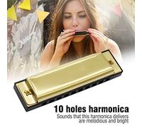Qukaim Gold Harmonica Lightweight Gold Metal 10 Holes Harmonica, Musical Instrument, Compact Design, Easy to Play, for Beginners and Musicians, Ideal for Various Music Genres