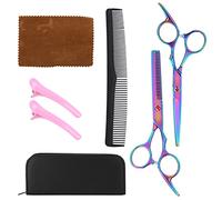 Qukaim Haircut Scissors Professional Hairdressing Tool Set, Salon Haircut Scissors, Afro Pick Comb, Thinning Scissors, Hair Styling Combs, Clips, Hair Trimming Tools, 9-Piece Kit