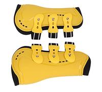 Qukaim Horse Fetlock Boots, Impact Resistant Breathable Hind Leg Boots, Protective Horse Equipment, 2 Pcs Adjustable Open Front Tendon Boots for Training Jumping Riding, White L & Yellow M
